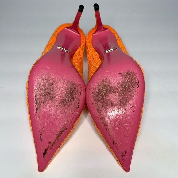 Gucci Virginia Lace Pumps Neon Orange EU 40 US 10 Mary Jane Lace Heels - Picture 9 of 11